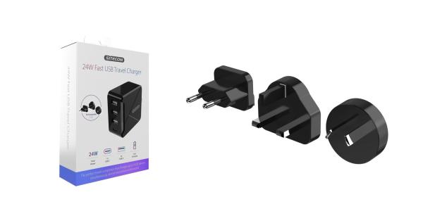 USB-Ladeadapter/USB-Stromnetzteil "CH-013" - mit EU/US/UK/AUS-Adapter - 24 W -